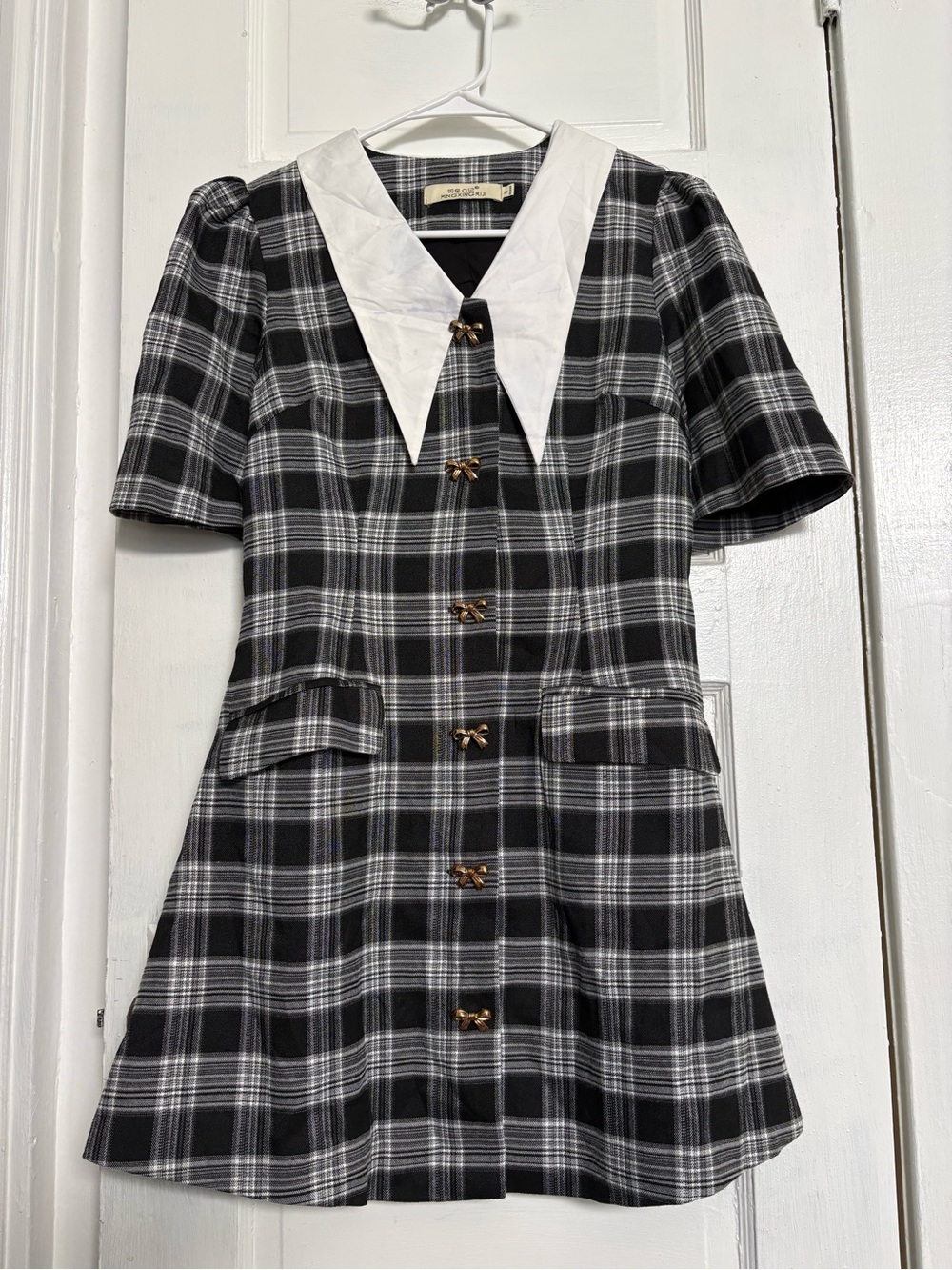 Black & White Plaid Dress with White Collar Goth Anime Schoolgirl Alternative